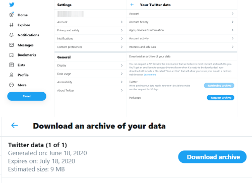 ladda ner ett arkiv med dina data
