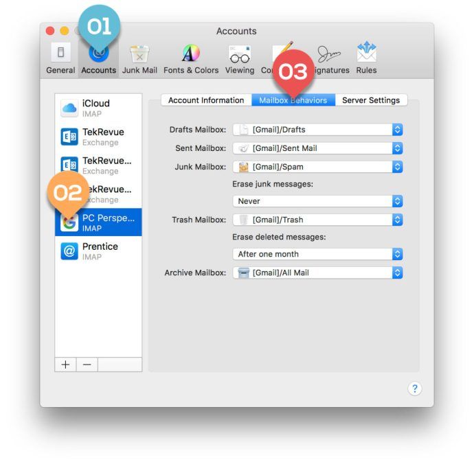 options de messagerie gmail Apple