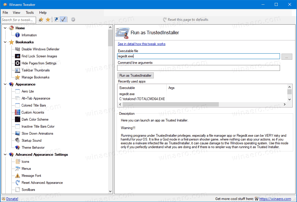 Windows 10 Exécutez Regedit en tant que TrustedInstaller