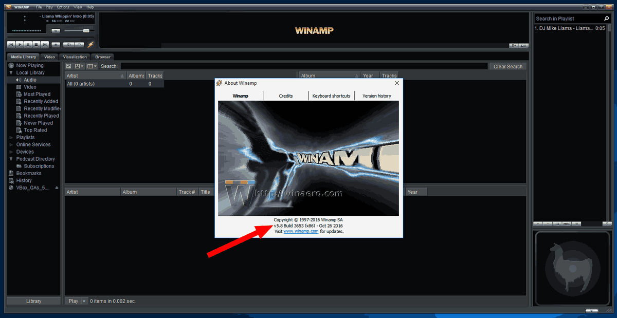 Winamp 5.8 Beta บน Windows 10