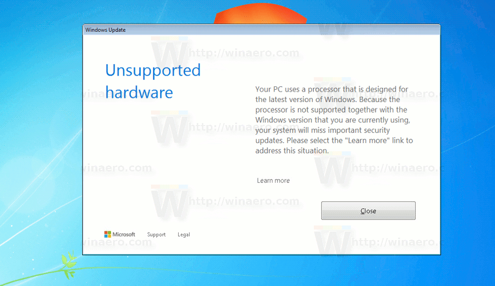 Неподдържан хардуер на Windows 7