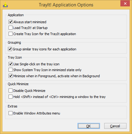 TrayIt！アプリケーションオプション