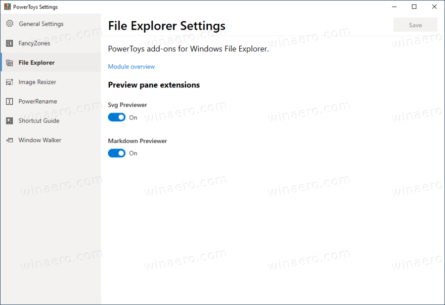 Опции на PowerToys File Explorer