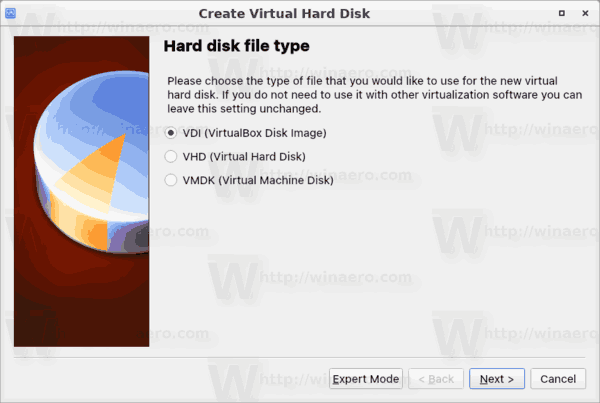 Typ disku VirtualBox