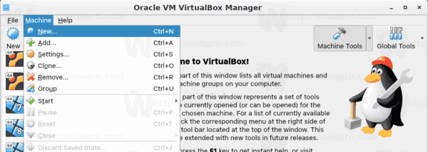 Uusi VirtualBox-kone