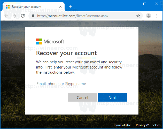 رمز إعادة تعيين كلمة مرور Microsoft