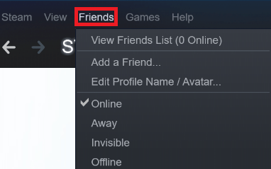 Steam Friends-meny