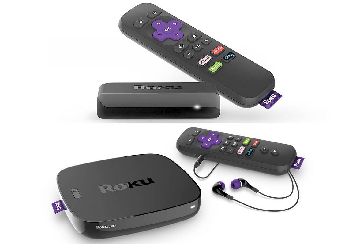 Roku Express (ylhäällä) - Roku Ultra (alhaalla) Media Streamers (ei mitoitettu)
