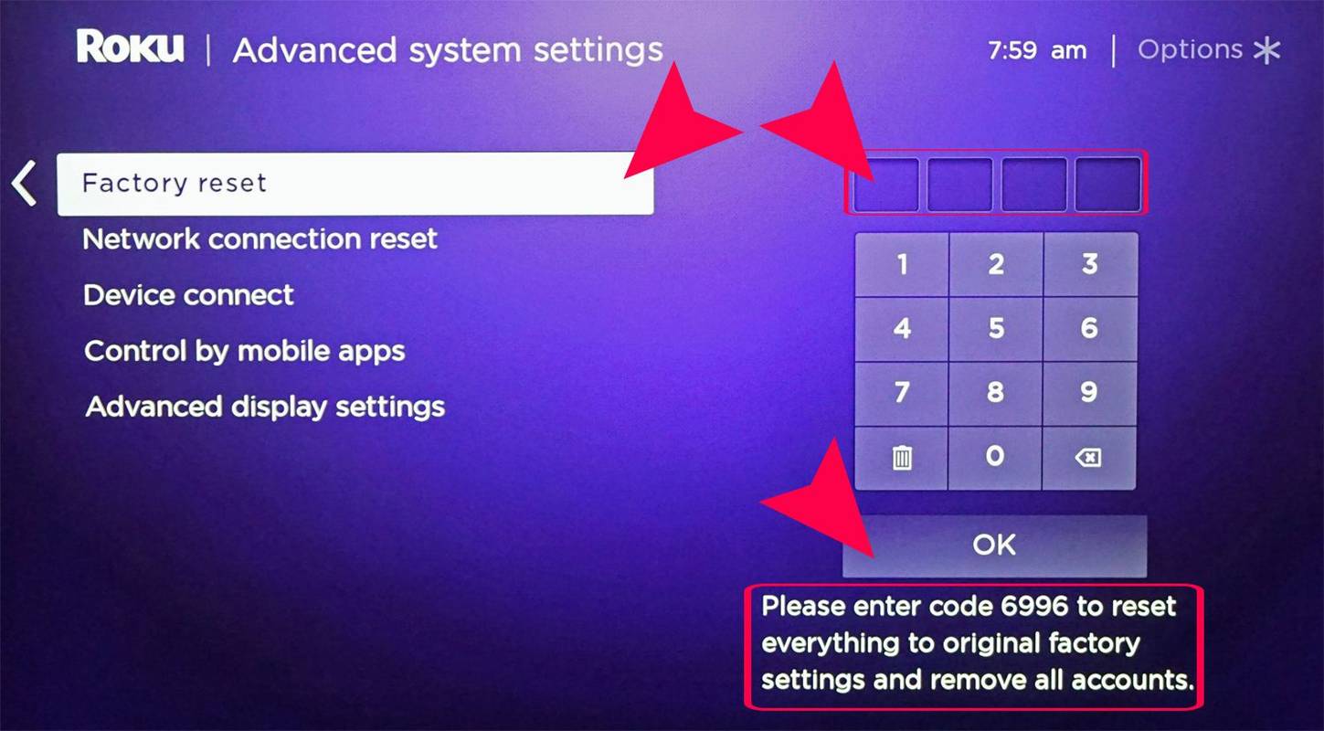 Roku Factory Reset Code Entry Side