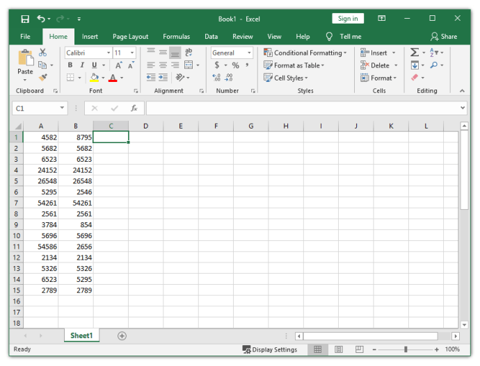 Excelの2つのセルに同じ値が含まれている