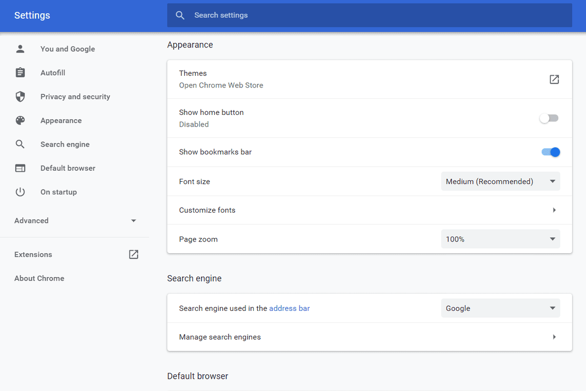 Chromeのフォントサイズとページズームのオプション