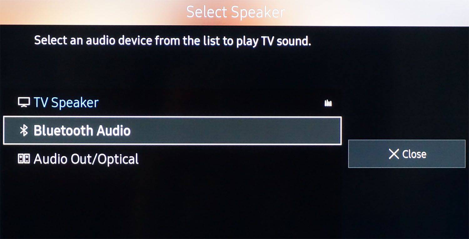 مثال على قائمة إعدادات صوت التلفزيون - مخرج صوت Bluetooth
