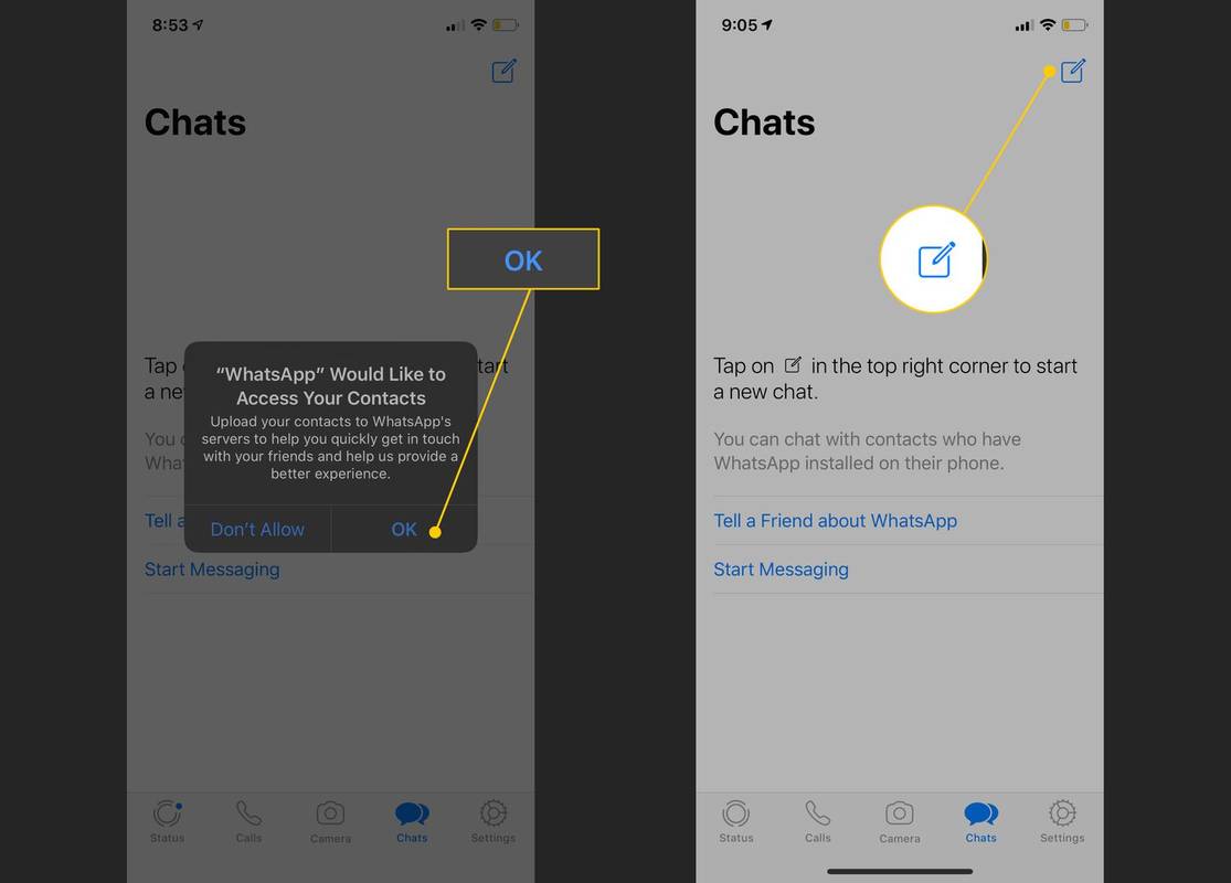 Κουμπί ΟΚ, Κουμπί νέας συνομιλίας στο WhatsApp στο iOS