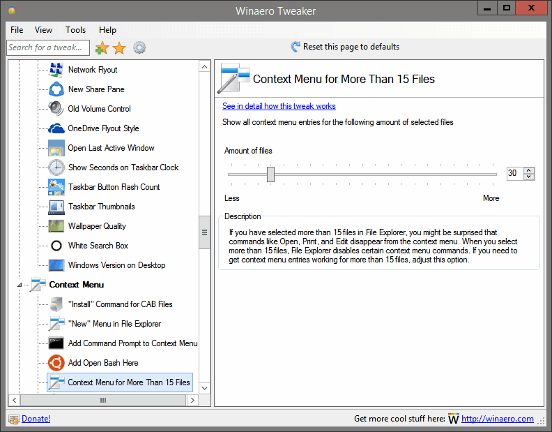 Kontextové menu pre viac ako 15 súborov