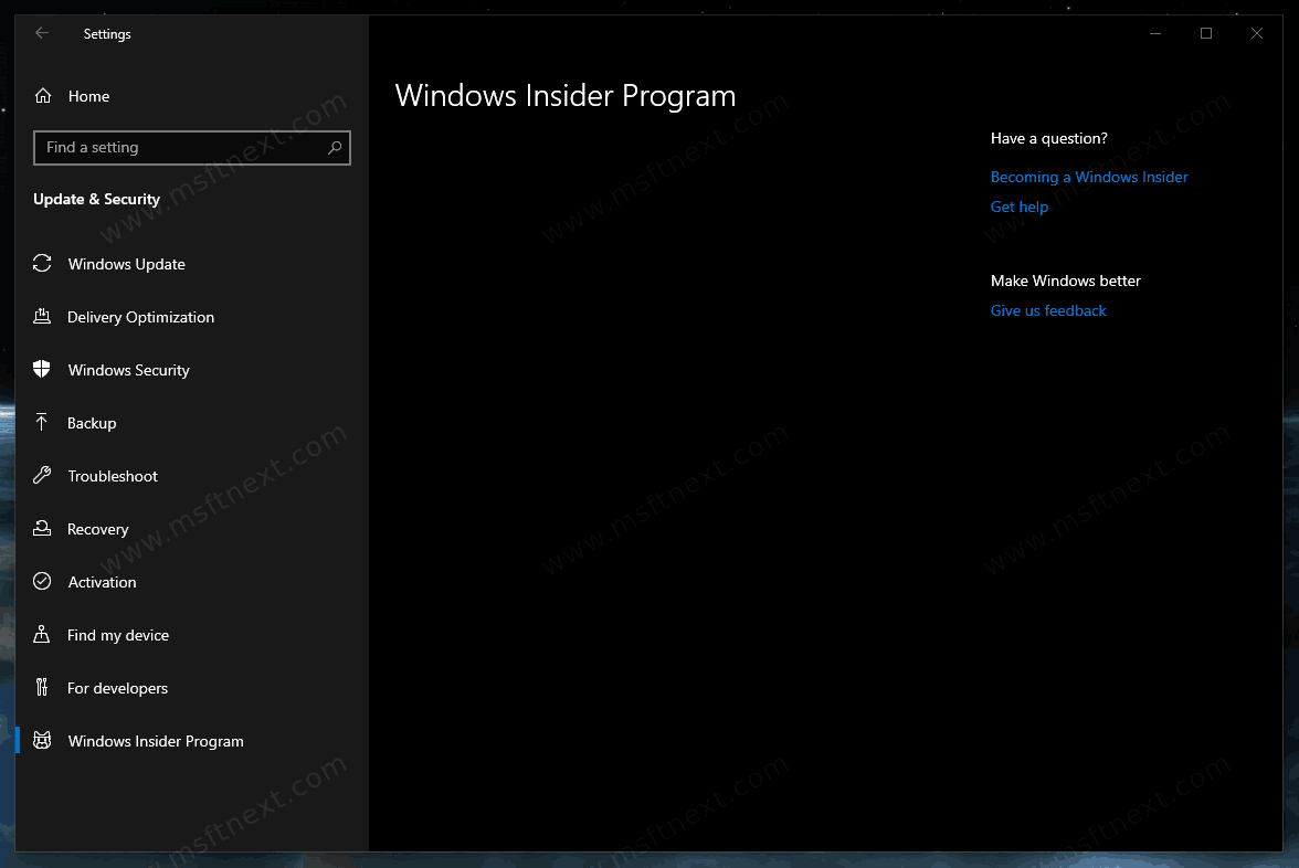 Windows10の空白のインサイダーページ