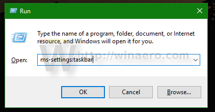 sukurti užduočių juostos nustatymų nuorodą sistemoje „Windows 10“