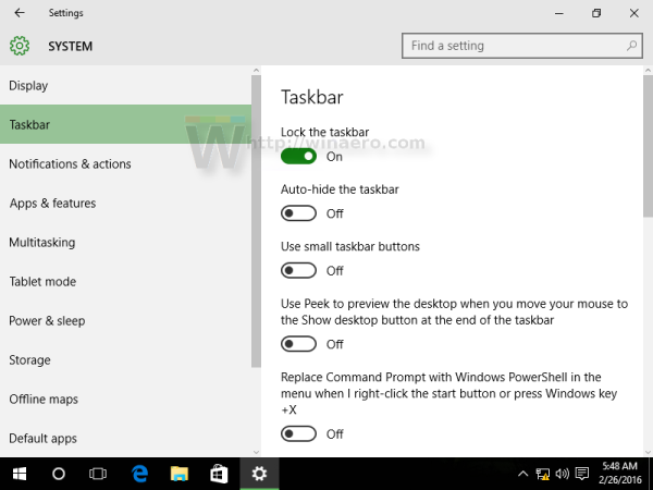 Windows 10-indstillings proceslinje 1