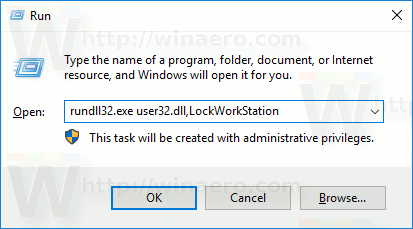 قفل Windows 10 من Run