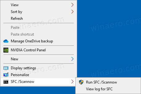 Windows 10 SFC Scannow 컨텍스트 메뉴