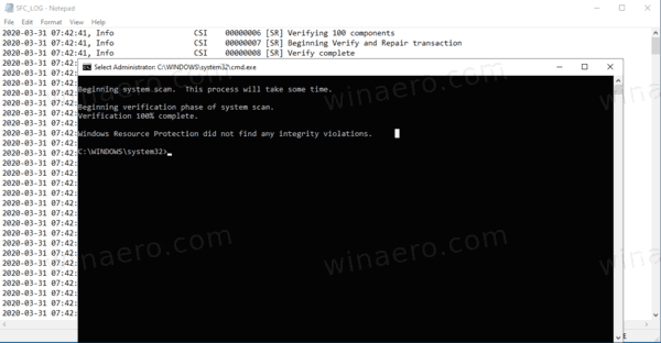 Windows 10 SFC Scannow con registro