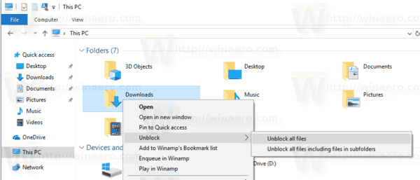 Windows 10 파일 차단 해제 Dir 컨텍스트 메뉴 1