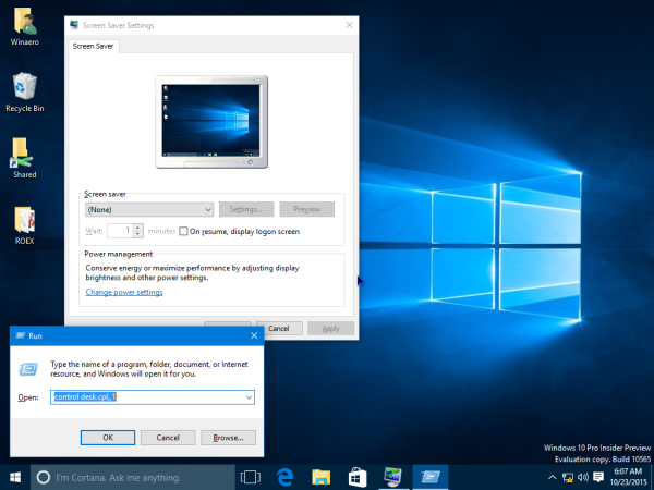 Windows 10 화면 보호기 실행
