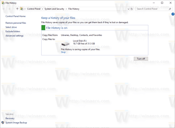 Windows 10 파일 기록에서 폴더 제외