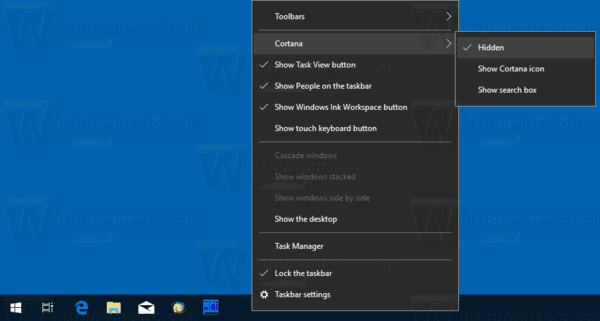 Ikona Windows 10 Cortana na hlavním panelu