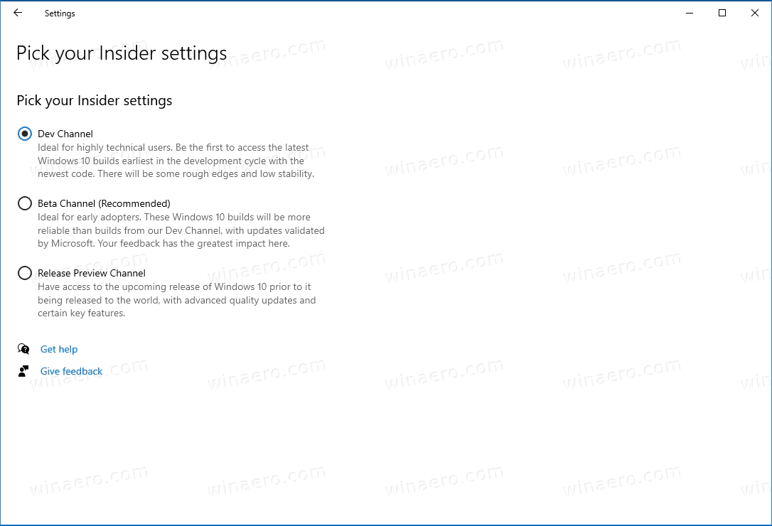 Windows 10 새로운 내부자 채널 이름