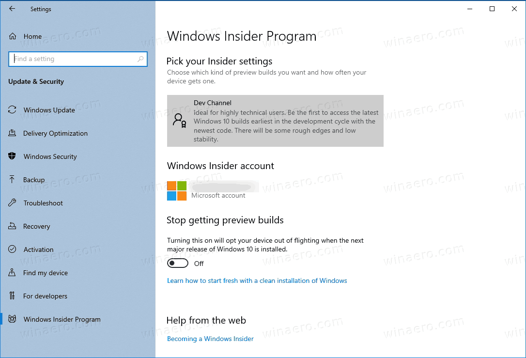 ช่องภายในใหม่ของ Windows 10