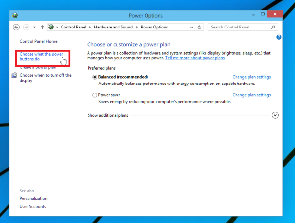 Ändern Sie die Energieoptionen von Windows 10