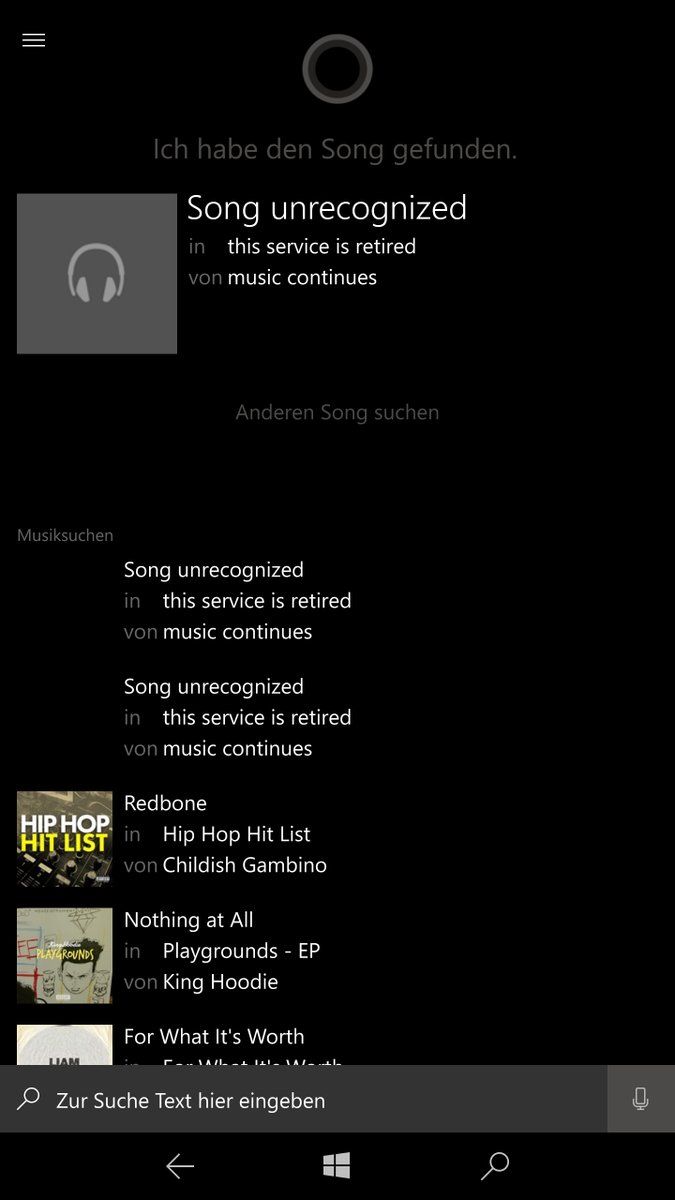 Cortana Error Reconeix la cançó