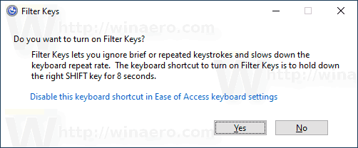 Windows 10 Włącz klawisze filtrów Panel sterowania 3