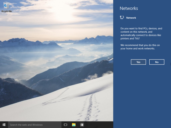Windows 10 빌드 10074 네트워크 유형