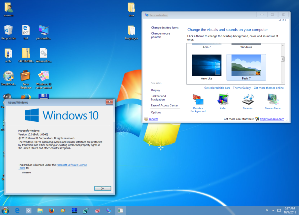 Vidrio aero con tema de Windows 7