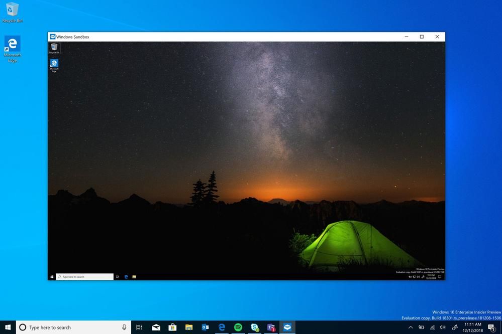 Windows Sandbox ekrānuzņēmums ir atvērts