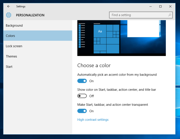 Farebné záhlavie systému Windows 10, tmavý hlavný panel