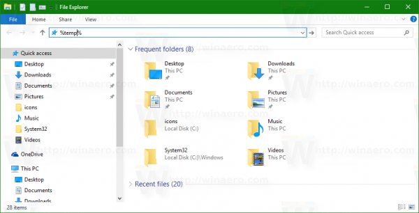 Otwarty katalog temp Windows 10