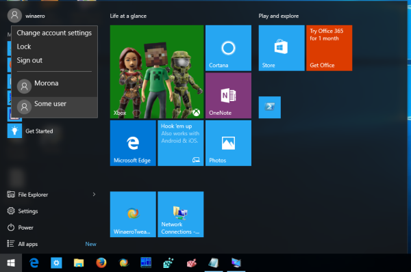 Windows 10 מחליף את חשבון המשתמש במהירות