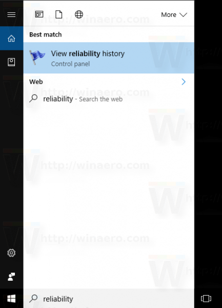 Open Betrouwbaarheidsmonitor in Windows 10
