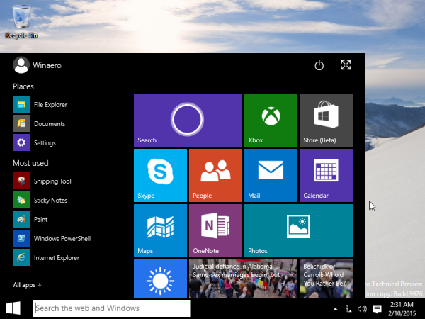Startmenü Desktop-Modus Windows 10