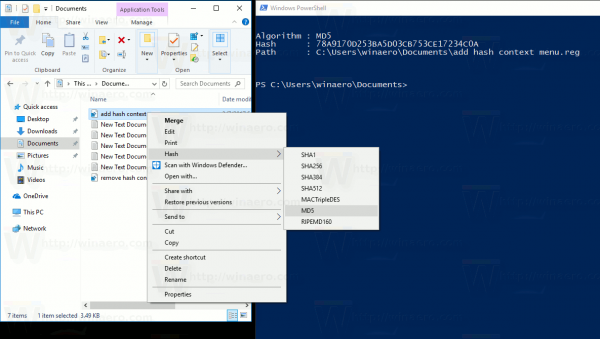 Lisää File Hash -yhteysvalikko Windows 10: ssä