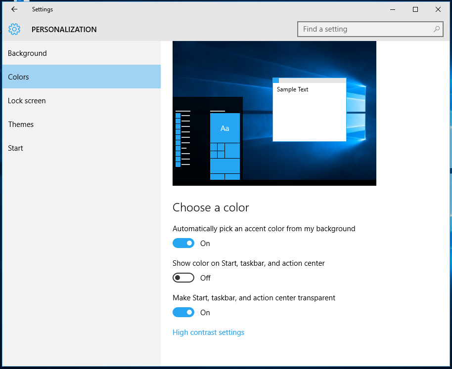 Průhlednost hlavního panelu systému Windows 10