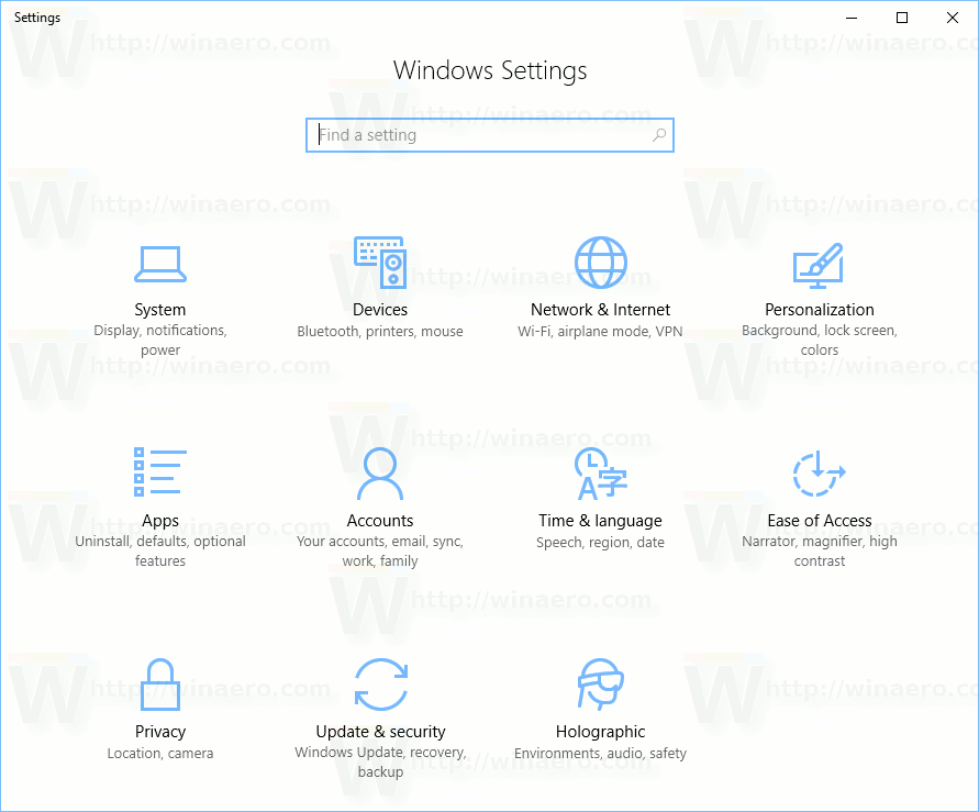 Windows 10의 설정 표시 페이지