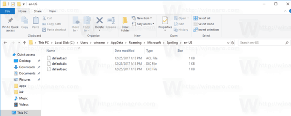 Archivos de diccionario en Windows 10