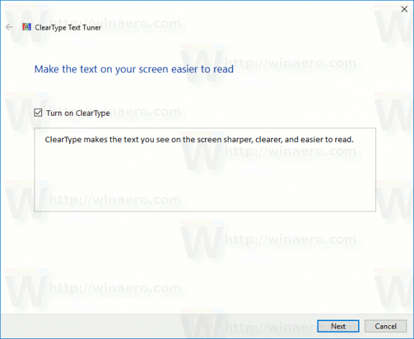 Tuner tekstu Cleartype systemu Windows 10 Włącz Wyłącz