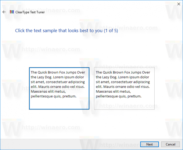 Pàgina 1 de mostra de text de selecció de Windows 10
