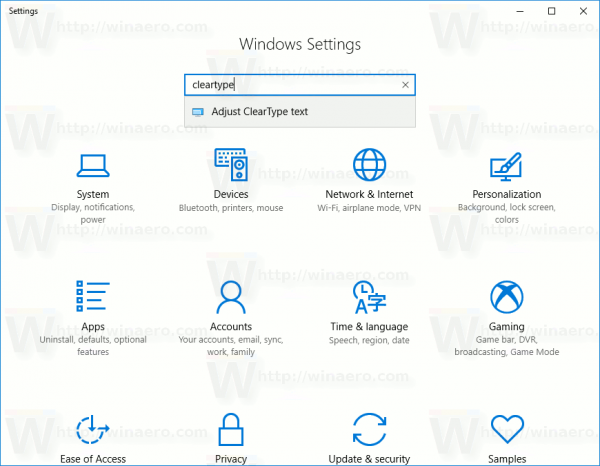 Windows 10 Exécuter le tuner de texte Cleartype