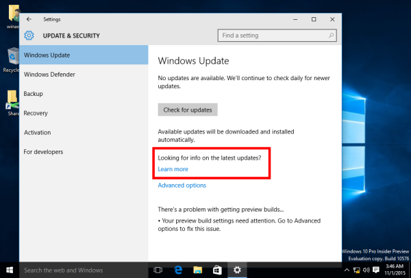 Windows 10 build 10576 updates meer informatie