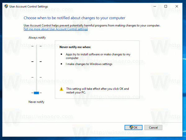 Windows 10 UacClassicコントロールパネルを無効にする